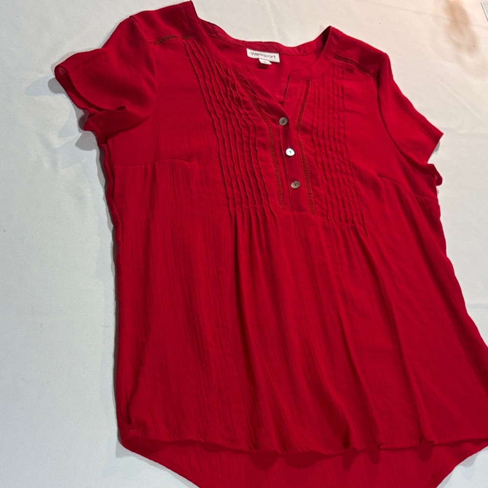 Westport Red Button-Down Blouse Large short sleeve - Picture 14 of 16